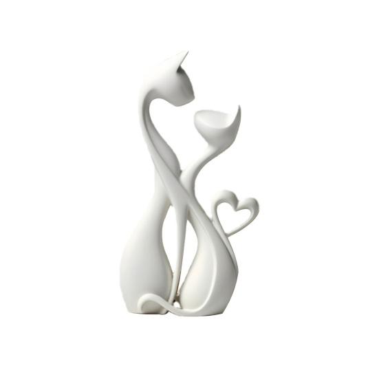 3D Printed Couple Cat Double Cat Sculpture Abstract Figurine белый