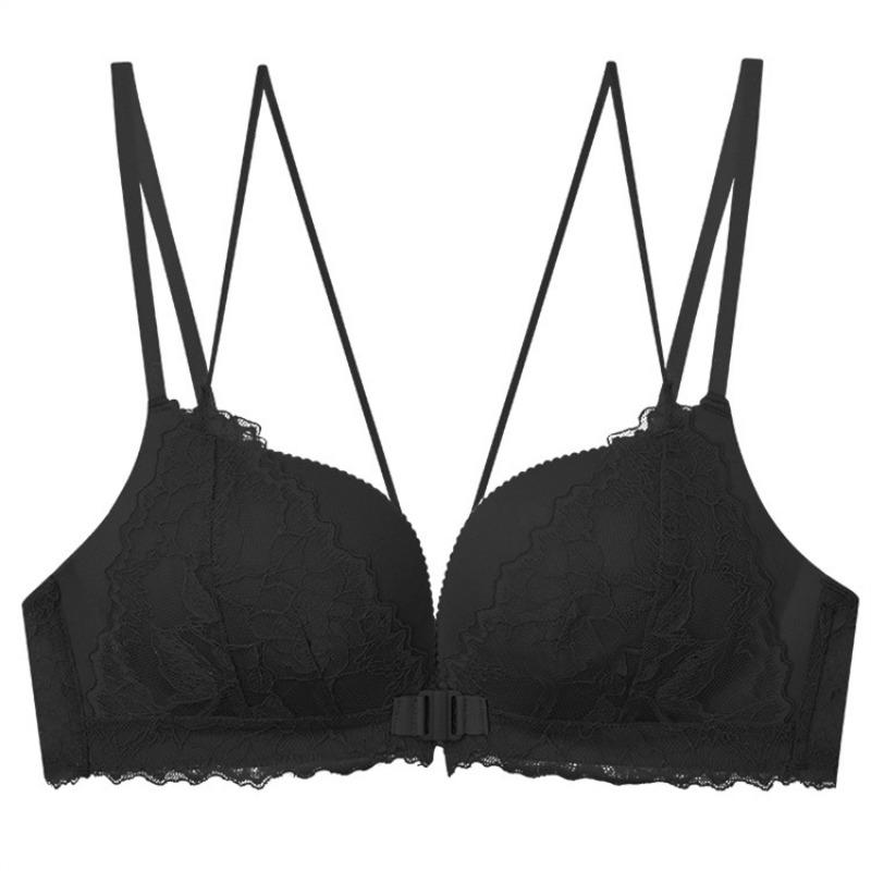 No-rim Sexy Leopard Print Bra Front Clasp Beautiful Back Comfortable Lace Underwear Set