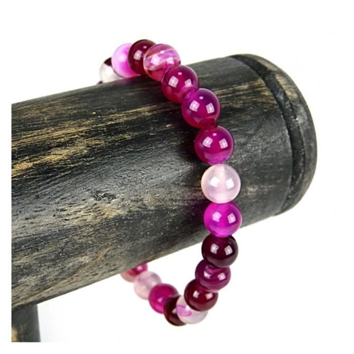 Bracelet - Lithothérapie - Agate rose - Élastique - Perle Bouddha - Paix intérieure