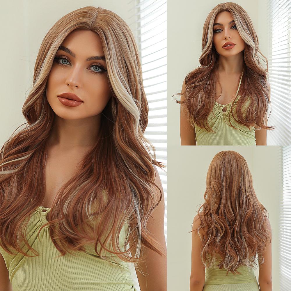 HENRY MARGU Dlouhá střední část Vlnitá syntetická paruka pro ženy Ombre Šedá Světle popelavá Blond Paruky Tmavé kořeny Umělé vlasy při vysoké teplotě