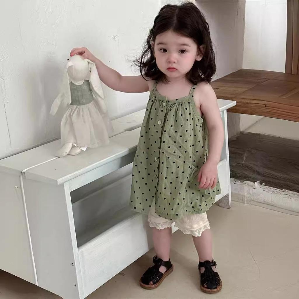 Mädchen Koreanischer Stil Tupfen Camisole Kleid Set - Sommer Babykleidung