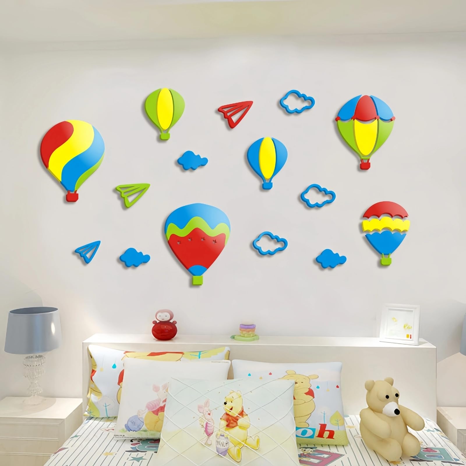 

3D Wall Mirror Extra Adhesive Natural Geometric Stylish Wallpaper Living Wall Mold Waterproof Sky Hot Air Balloon EXCEREY Sticker, Three-Dimensional