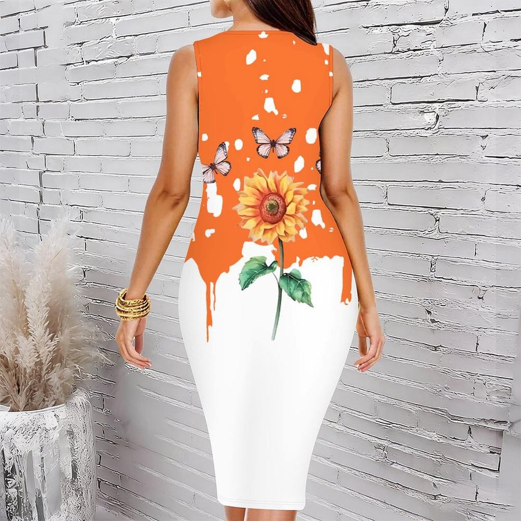 Women Plus Size Crew Neck Sleeveless Midi Dress Black Silver Glitter Butterfly Shimmer Dot Print Bodycon Dress