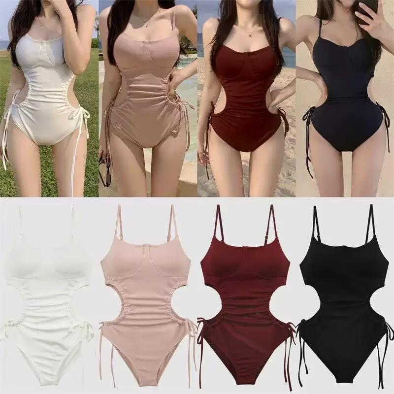 Womens Solid Color One Piece Swimsuit With Removable Pads Waist Cutout Sexy Bathing Suit Pool Beach Vacation