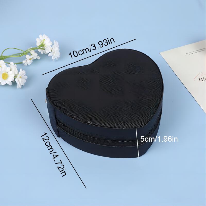 Heart-Shaped Jewelry Box Portable Travel Necklace Pendant Ring Earrings Storage PU Leather Zipper Cute Jewelry Organizer Box
