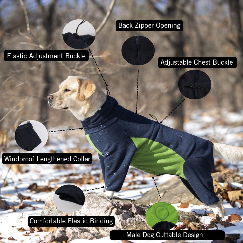 Winter-Overall für Hunde Rückenreißverschluss Warmes Fleece Hunde-Jumpsuit Verstellbar Winddicht Hundekleidung Haustiermantel für männliche weibliche Hunde