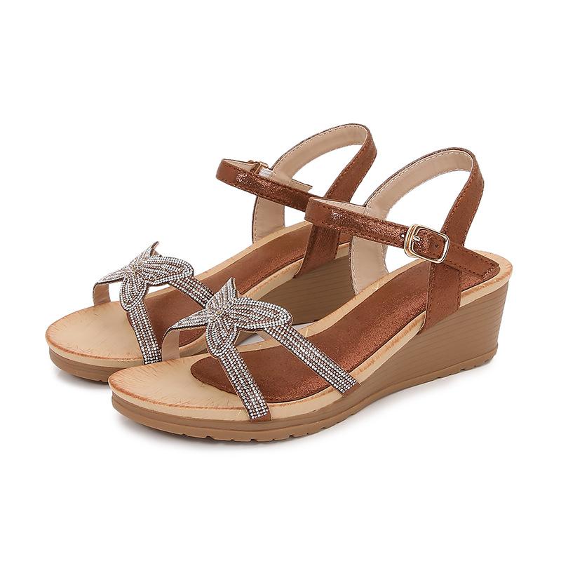 

2024Ladiesshoes Bohemian новые модные босоножки со стразами на платформе и танкетке женские туфли 41