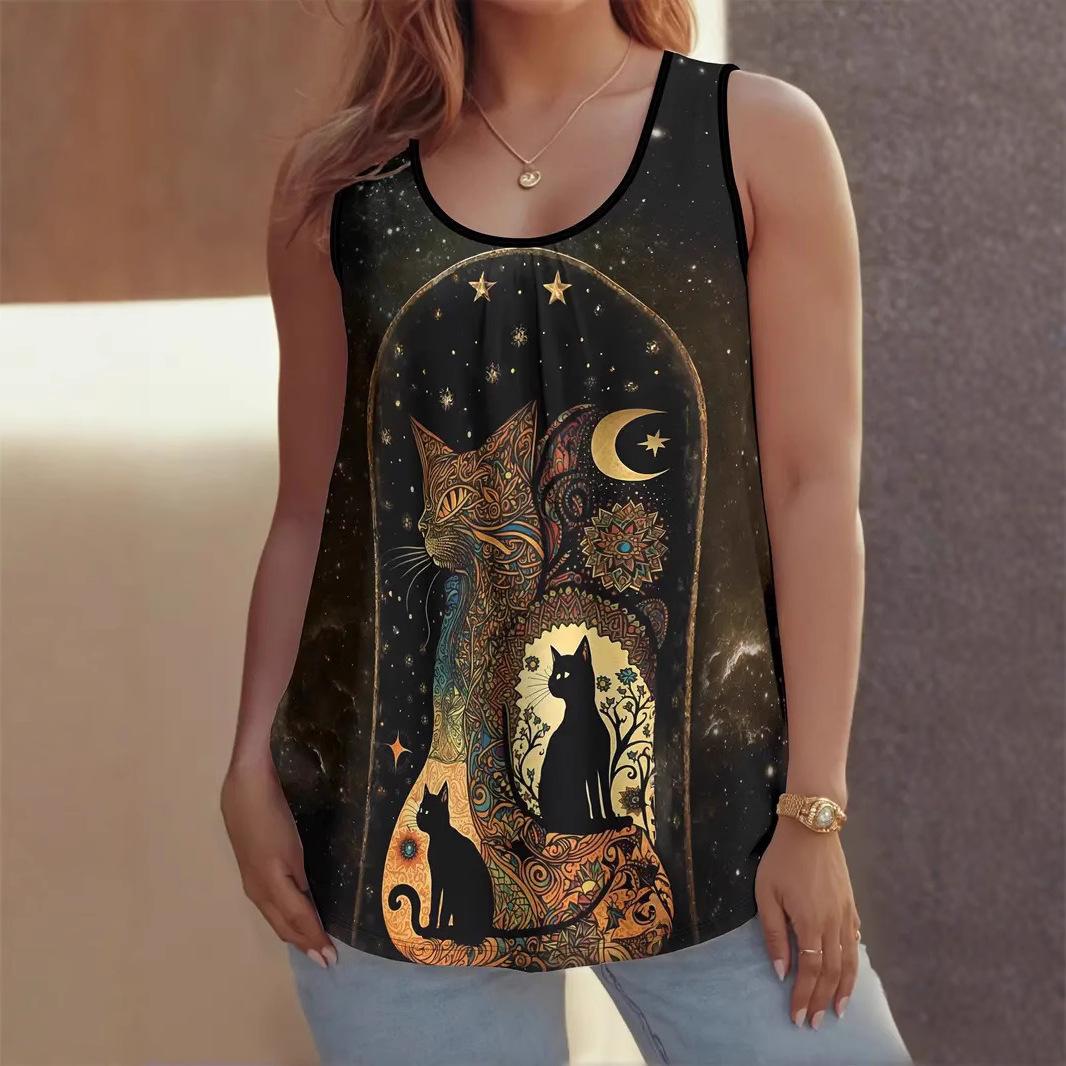 Летний Новый Повседневный Универсальный Модный Цветной Жилет с Животными Принтами Большого Размера Удобный Женский Свободный Дышащий Жилет без Рукавов S