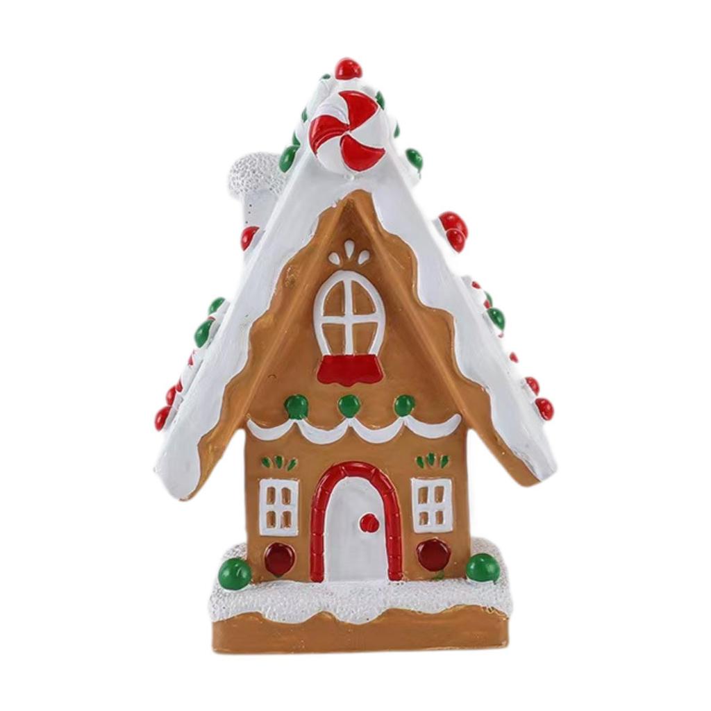 Christmas Gingerbread House Resin Figurine Table Centerpiece Hand Painted Tabletop Decoration for Office Holiday Shops Cafe