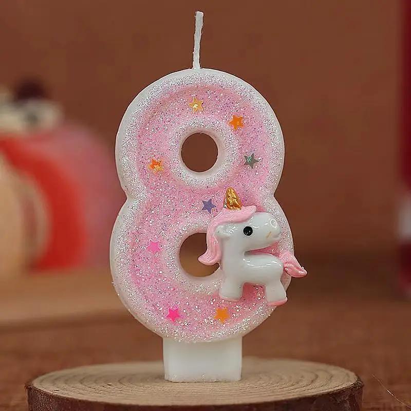 3D Number Birthday Candle Pink Glitter Unicorn Cake Decorating Party Anniversary Cake Decor for Cake Children's Birthday Candle