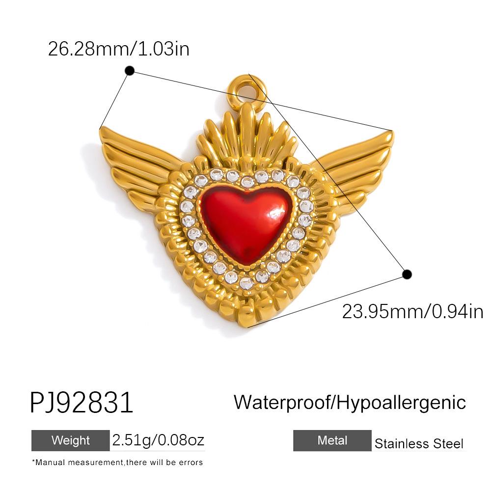 SUMMLY Trendy Wings Flame Heart Valentine's Day Pendant 18K Gold Plated Stainless Steel Romantic Charms Fashion Jewelry