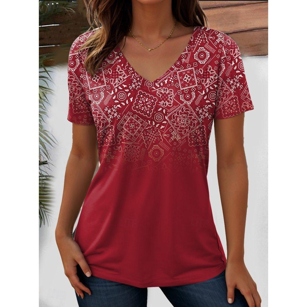 T-shirt da Donna Stile Grafico Retrò Abbigliamento Moda Stampa 3D Moda Estiva Top Scollo a V Largo Manica Corta Maglietta