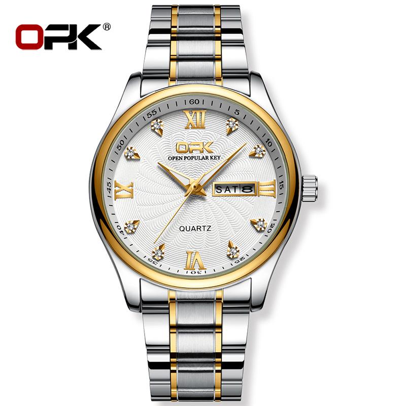 OPK 8103 Men's Calendar Week Quartz Watch Steel Belt Waterproof