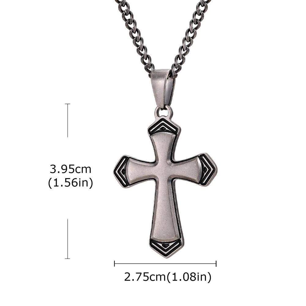 Vnox Men's Punk Cross Necklace, Stainless Steel Cross Pendant with Cuban Link Chain, Vintage Silver Color Jewelry for Men Boys
