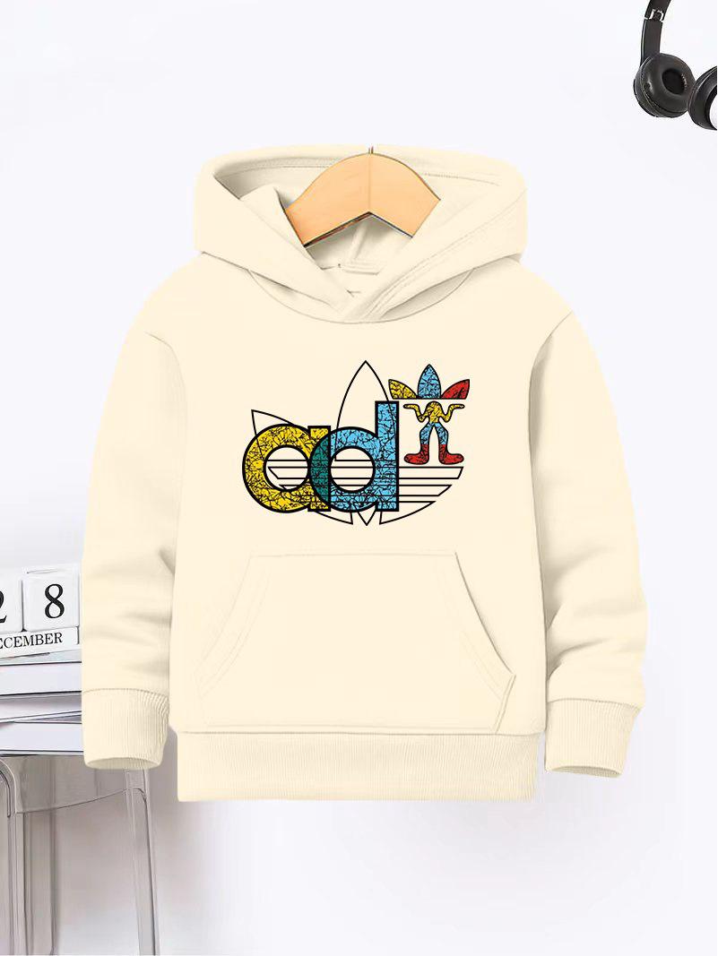 Unisex Children s Velvet Hooded Pullover with AD Letter Print 160 cm