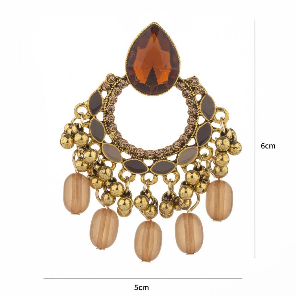Ethnic style tassel oil-drip colorful vintage earrings for women, Bohemian water drop imitation agate Indian earrings