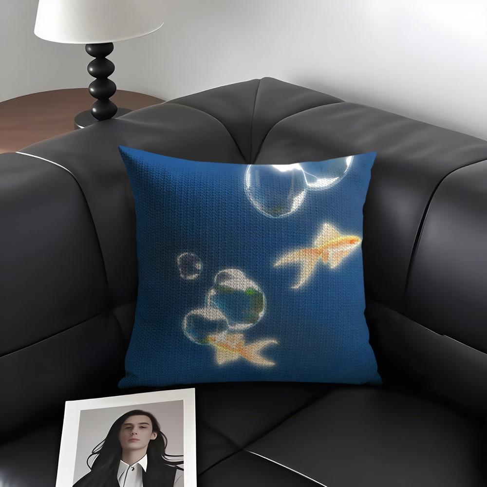 Goldfish Cute Cushion Cover Natural Linen Organic Fabric Double-Sided Printing Sofa Home Decor Gift Pillow Case