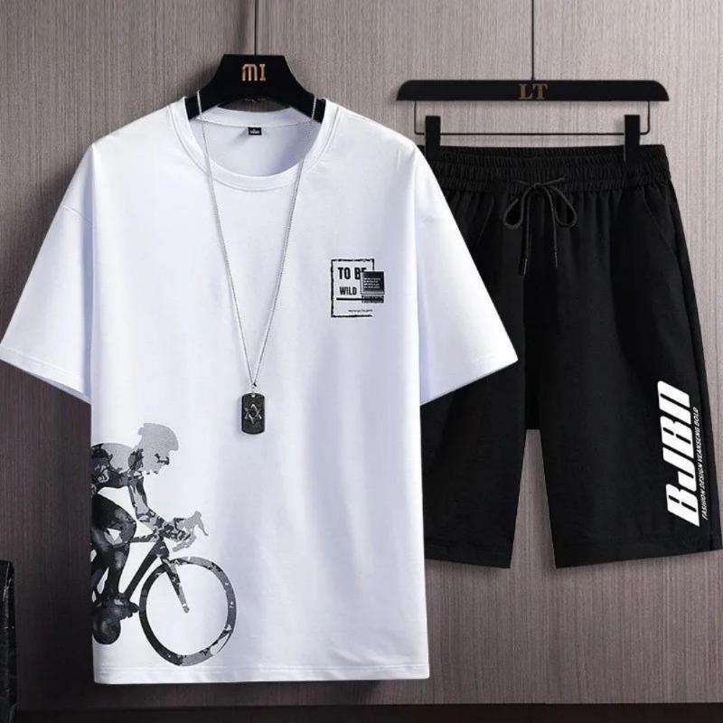 

2025 Summer New Casual Loose Fashion Soft and Comfortable Round Neck T-shirt Outdoor Breathable Short Sleeve Two Piece Set 6XL