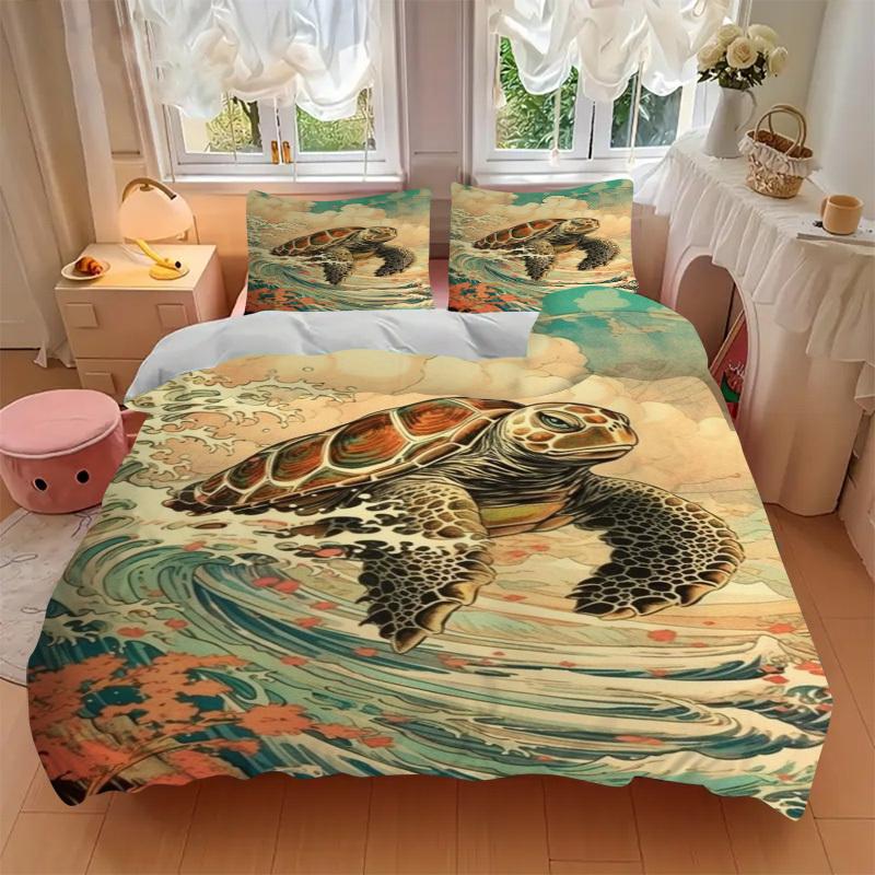 3pcs Turtle Wave Duvet Cover Set - Includes 1 Duvet Cover and 2 Pillowcases, No Quilt Core, All-Season Home Decor Yy251111081