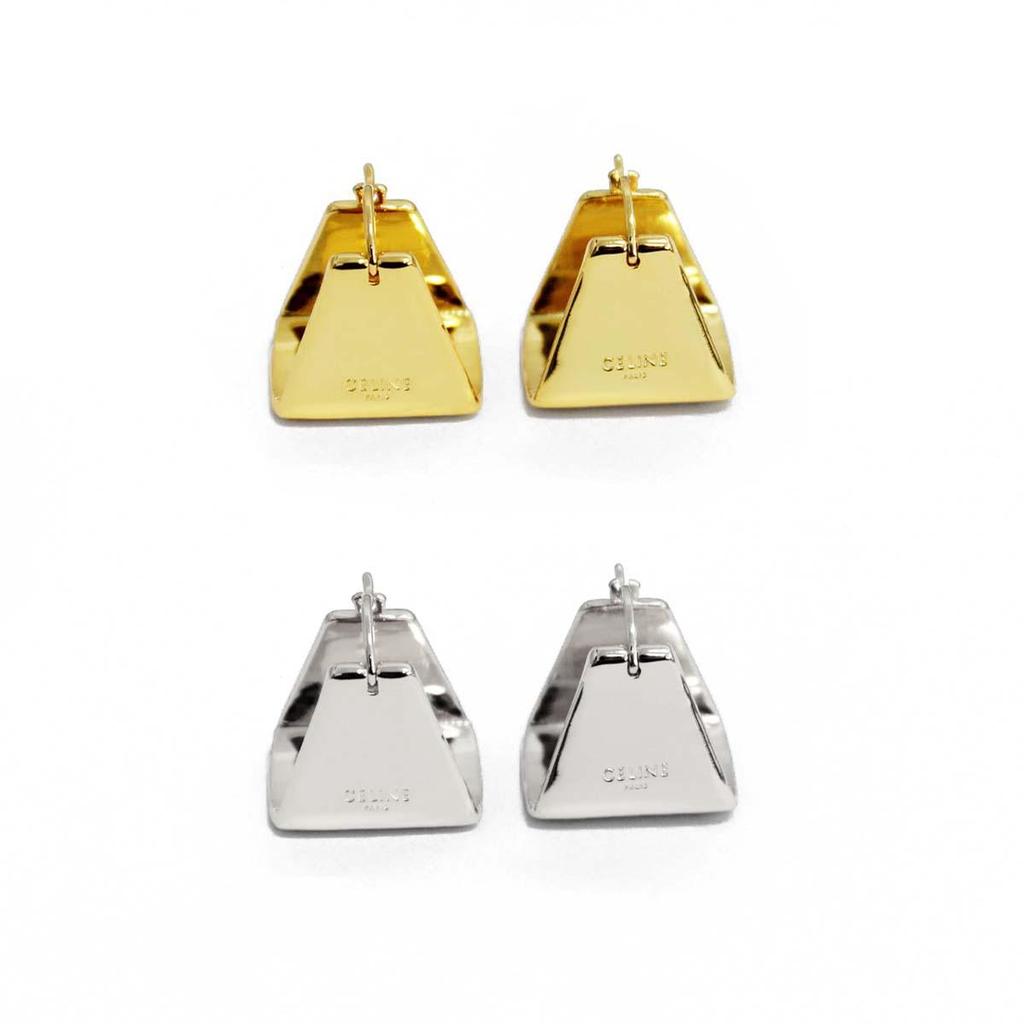 Saijia Geometric Metallic Triangle Stud Earrings - European & American Style, French Light Luxury, Niche High-End Design.