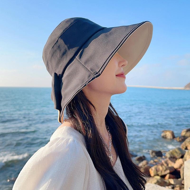 Women Big Bowknot Bucket Hat Solid Color Wide Brim Sun Protection Fisherman Panama Cap Sweet Girl Female Travel Beach Visors Hat