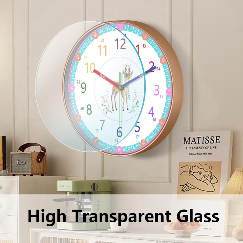 Stille Kinder Lern-Wanduhr Selbstdisziplin 24H & Minutenmarkierungen Niedliches Hirsch-Design Leicht lesbar für Kleinkinder Klassenzimmer