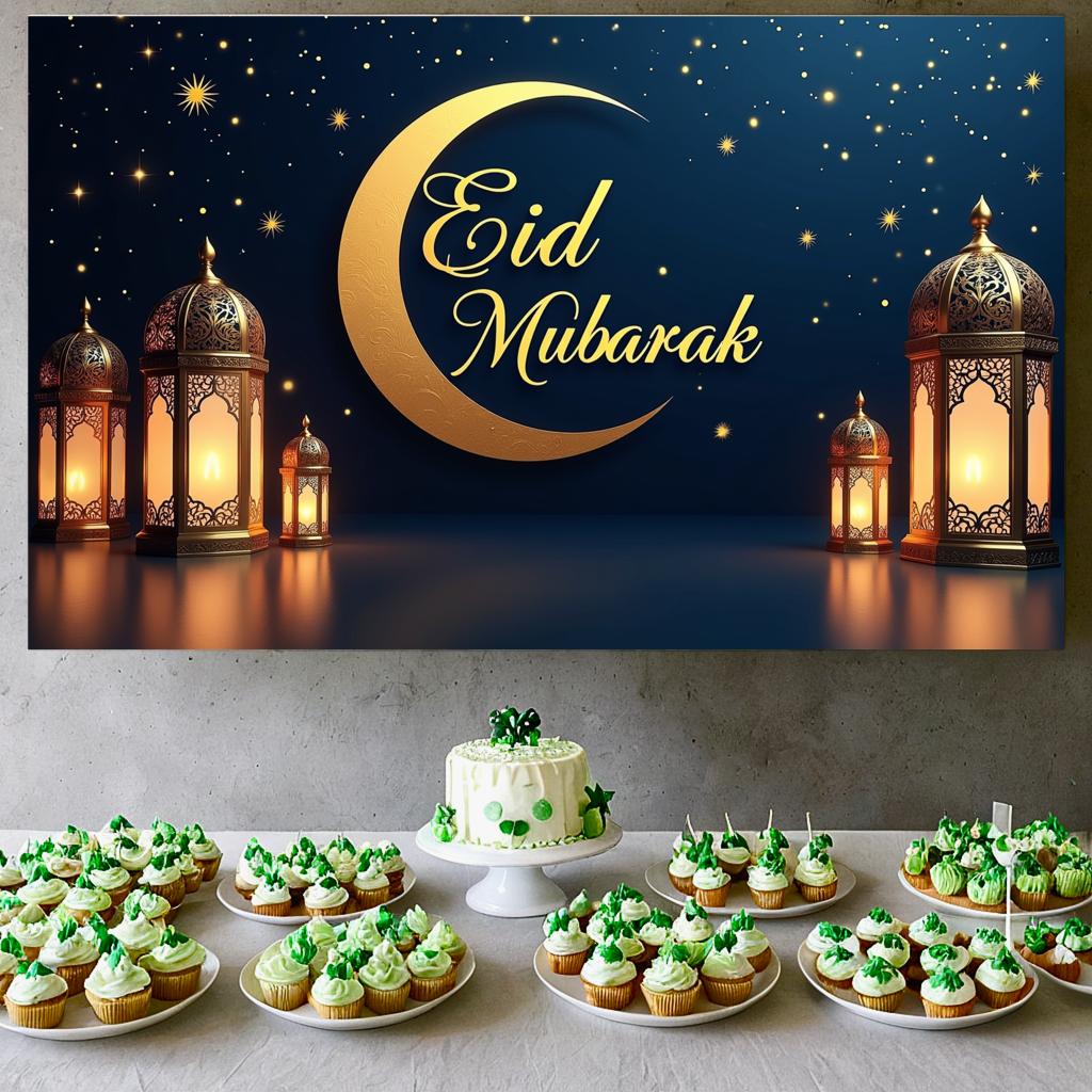 Reusable Floral moon Lanterns backdrop Eid banner for Religious observance Community events Children’s parties