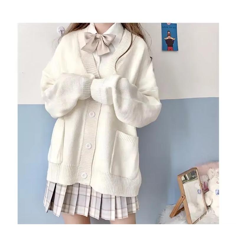 Giacca Scolastica Giapponese Primavera Autunno Scollo a V Maglia di Cotone Stile College Cardigan Uniforme JK 5 Colori Ragazze Studentesse Cosplay