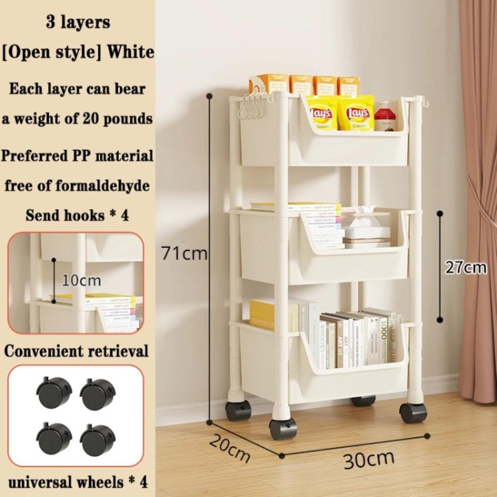 Multi Layer Snack Cart Living Room with Wheels Mobile Bookshelf Narrow Slit Cabinet Plastic Cart Storage Bathroom White Shelf