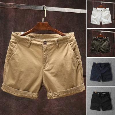 Men Summer Beach Shorts Mid-rise Elastic Waist Casual Shorts Solid Color Pockets Design Cargo Shorts Streetwear