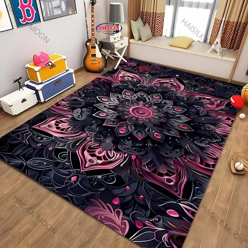 Color Four Seasons Home Non-Slip Carpet Mandala Flower Rug for Living Room Bedroom Sofa Office Large Area Decorative Mat Gift