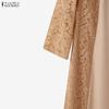 ZANZEA Women Casual Round Neck 3/4 Sleeve Casual Lace Patchwork Dress