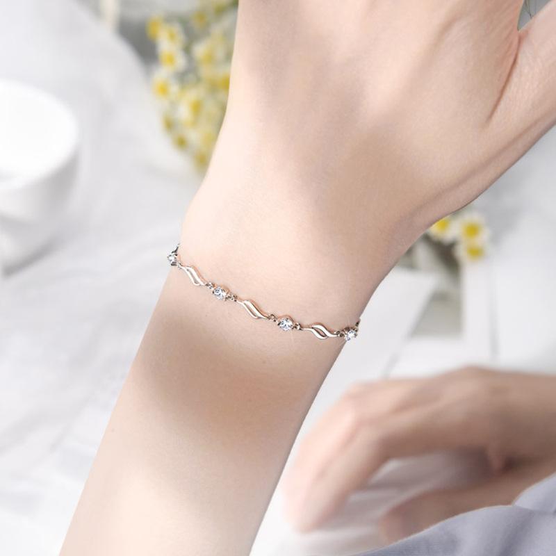 925 Silver Heart Shaped Necklace Bracelet Set for Women Vintage Korean Blue Crystal Bracelets Jewelry Set Party Jewelry