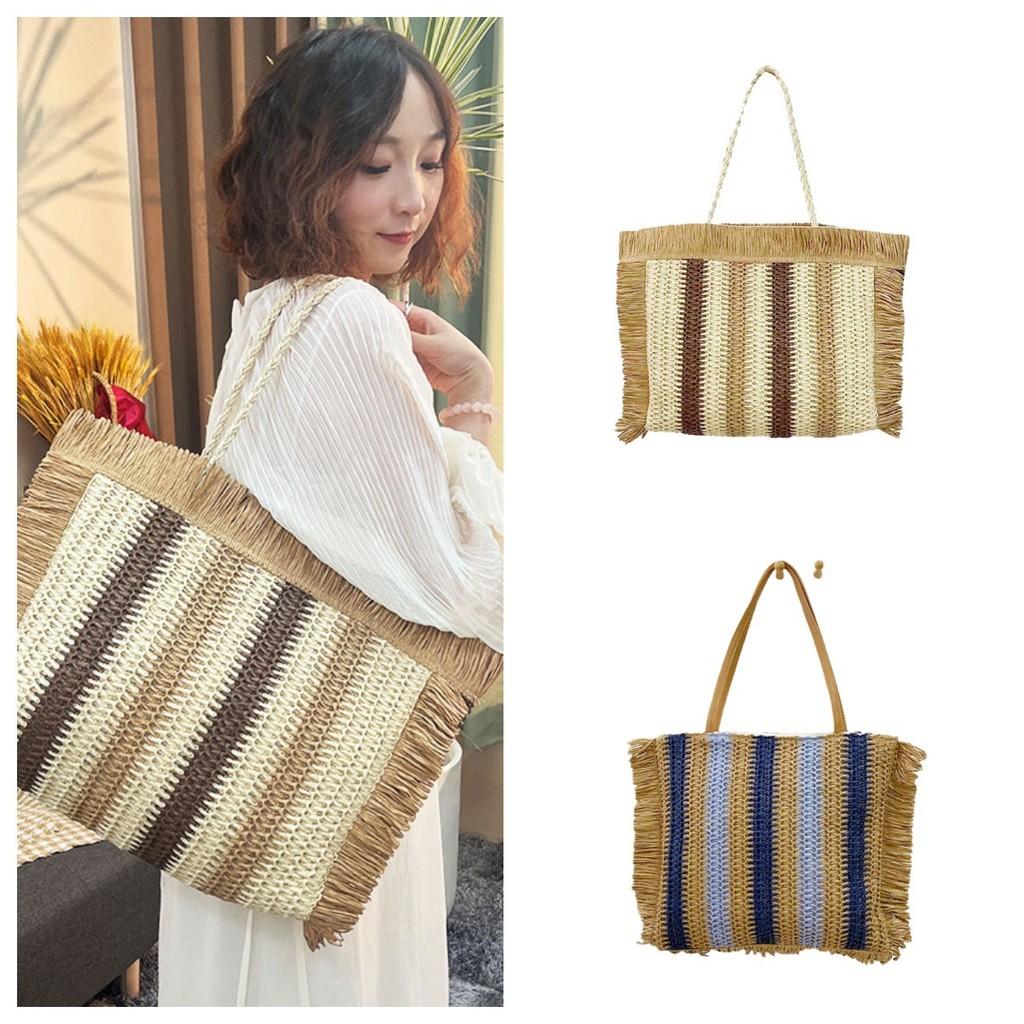 Woven Straw Tote Bag Large Capacity Ecofriendly Beach Bag For Casual Travel