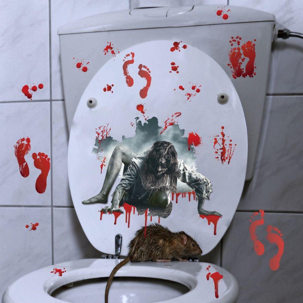 2 Pcs/set Skull Horror Grabber Sticker Cover Clown Halloween Toilet Sticker Bloody   Horror Party