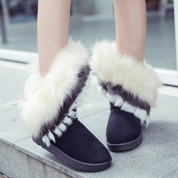 Winter, imitation fox fur rabbit fur snow boots medium boots thermal shoes fringed cotton shoes