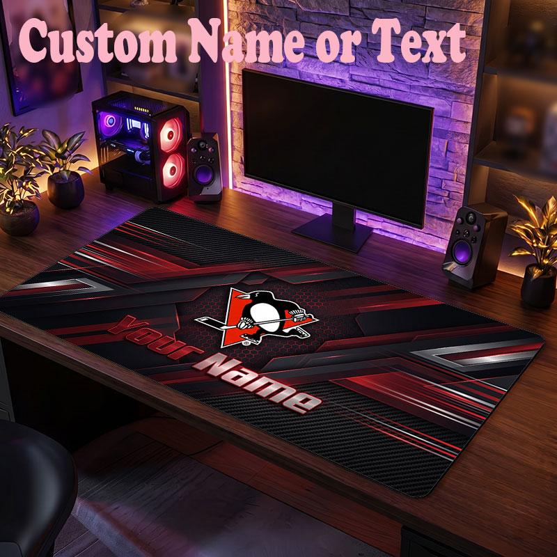 Pittsburgh Penguins Benutzerdefinierter Name Text Mauspads, Große Schreibtisch-Mausmatte Personalisiertes Home-Office-Geschenk