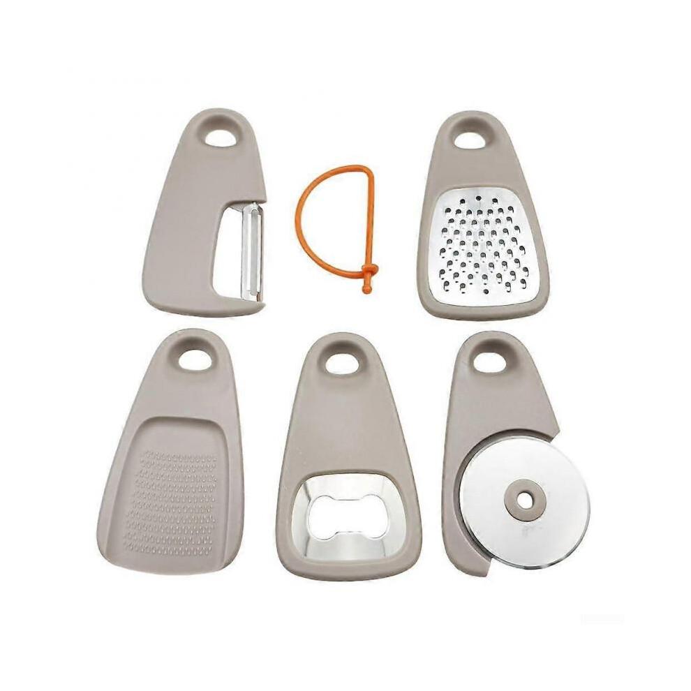 Kitchen Gadgets Set of 5 with Fruit Vegetable Peeler and Cheese Chocolate Grater Khaki