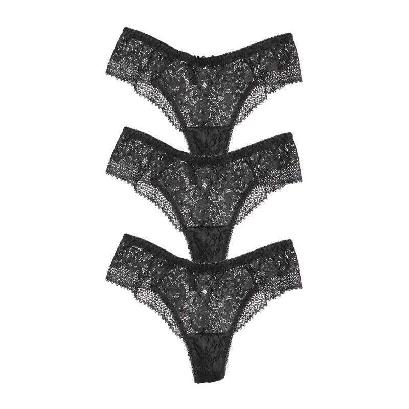 CINOON 3 buc/lot sexy din dantelă solubilă în apă Chiloți pentru femei cu șnururi G cu broderie Tanga cu talie joasă pe jumătate înfășurată în șold Chiloți bikini în formă de T