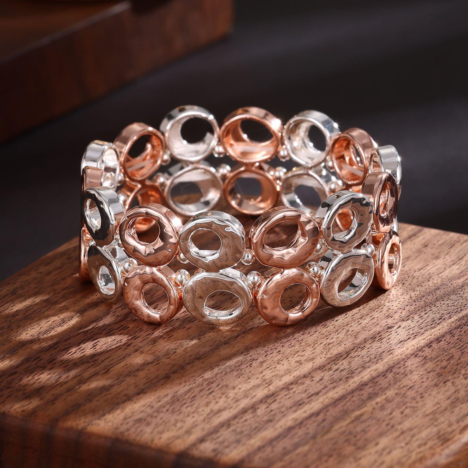 

Круглый полый двухрядный эластичный браслет со стыками, гальваническое золотое и серебряное покрытие, персонализированный мужской и женский универсальный браслет Elastic Adjustable