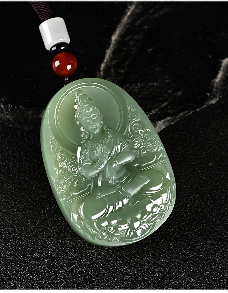 Xinjiang Hotan Mutton Fat Jade Guanyin Pendant for Men: Lotus-Sitting Bodhisattva with Certificate