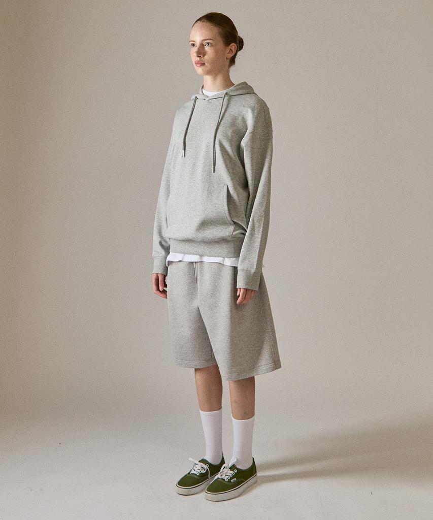BASIC HOUSE Uni Bermuda Wide Single-Pleat Special Double-Sided Shorts Melange Grey