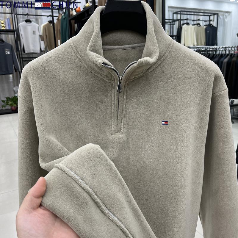 Tommy Herren Polarfleece Reißverschluss Hoodie - Herbst/Winter Sherpa Jacke, Warmer Pullover Basisschicht für mittleres und junges Alter