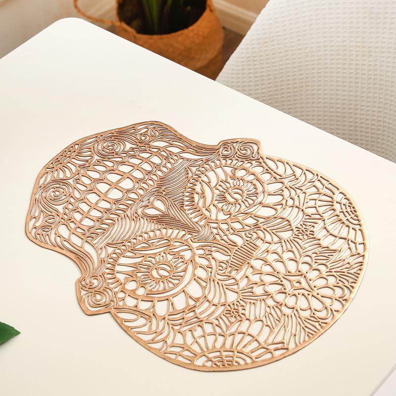 6/4pcs Skull Head Placemat Hollow PVC Halloween Dining Table Decor Mat Personalized Creative Trend Meal Mat Cup Pad Coaster