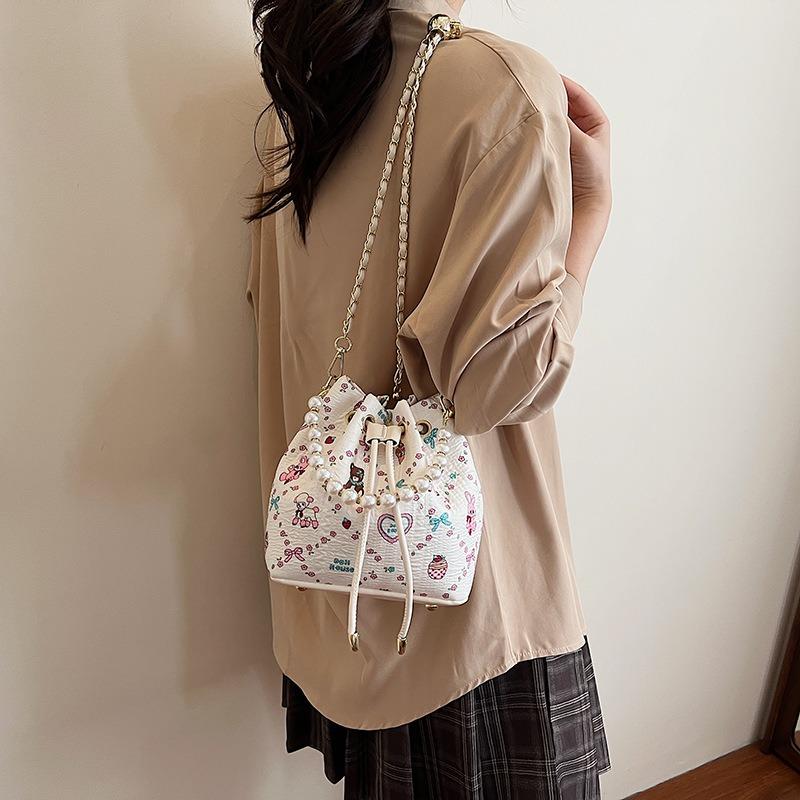 Bucket bag women's new summer pumping belt pearl temperament simple daily commuting portable messenger bag