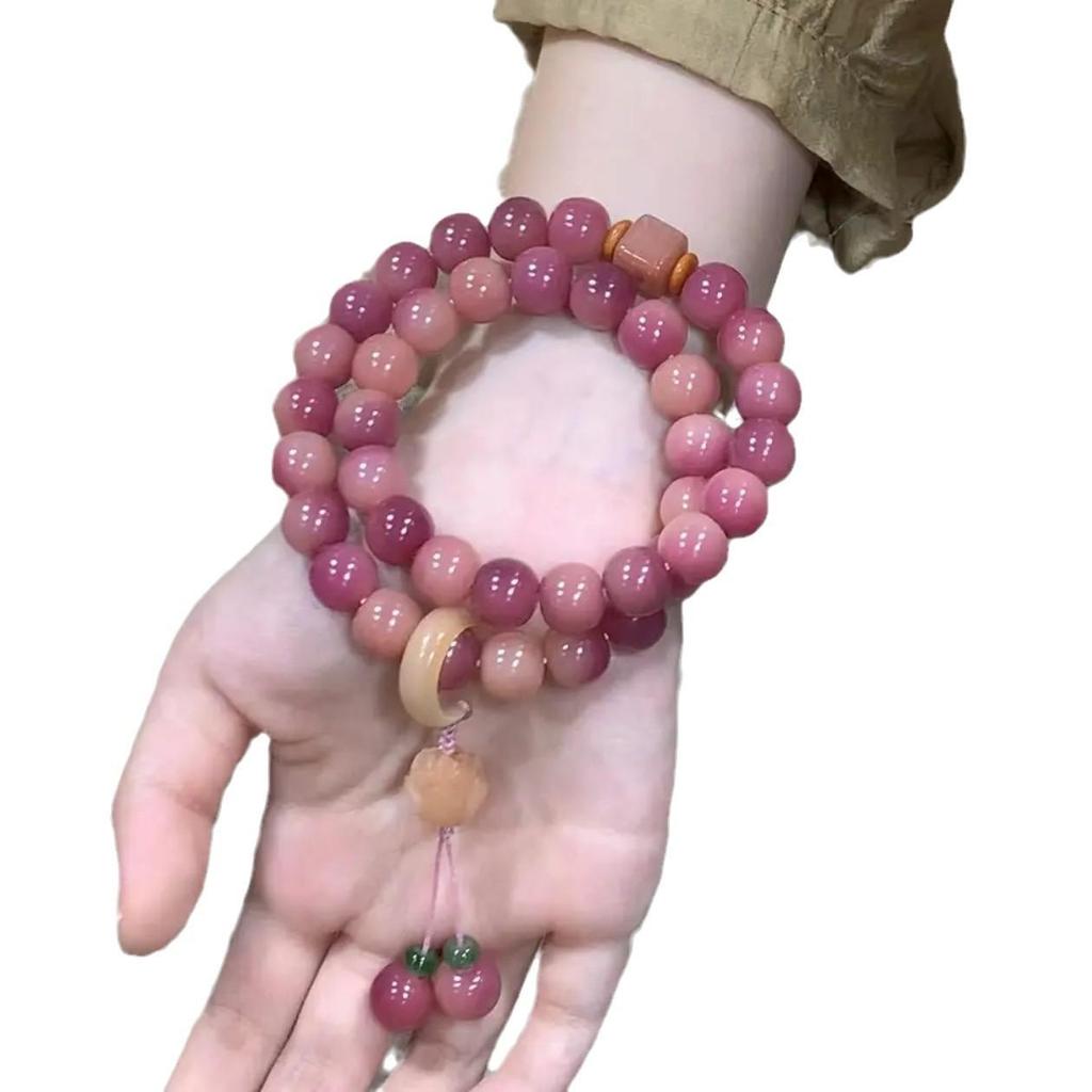 Plum Sauce Sakura Pink Bodhi Double Circle Bracelet for Women - Ancient Style