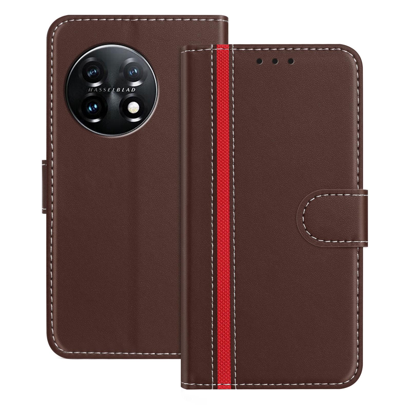 

For OnePlus 11 5G Phone Cases Wallet Stand Color Splicing Leather Cover with Magnetic Clasp Brown