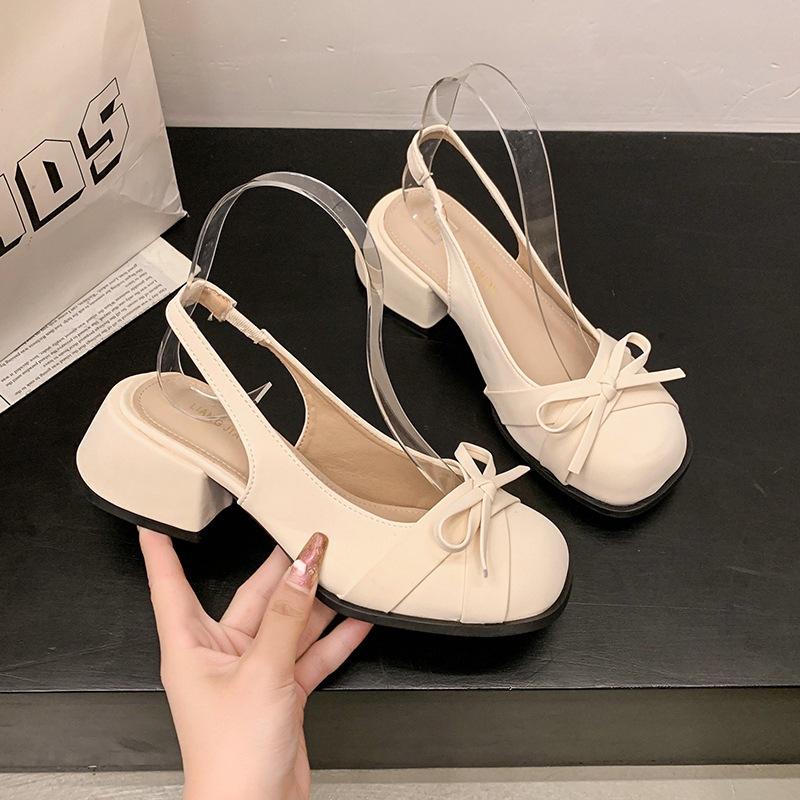 Baotou Thick Heel Summer Sandals Female Outer Wear Fairy Style 2025 New French Bow Mary Jane JK Single Shoes