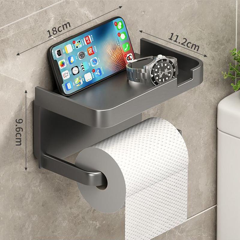 

1шт. Настенный держатель для туалетной бумаги с клеем, без сверления, с полкой для хранения Roll paper серый