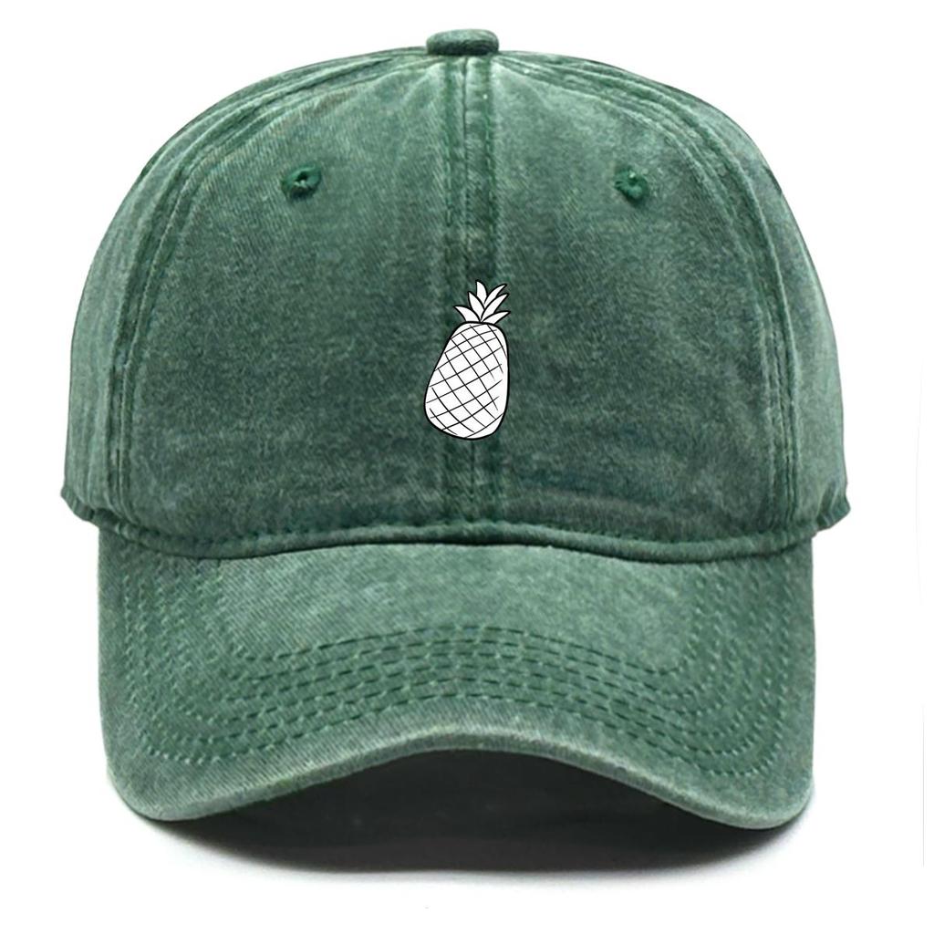White Pineapple Print Adjustable Baseball Hat, Fruit Flat Cap Adjustable Strap Non-Stretch Fabric Solid Trendy Snapback Baseball Cap
